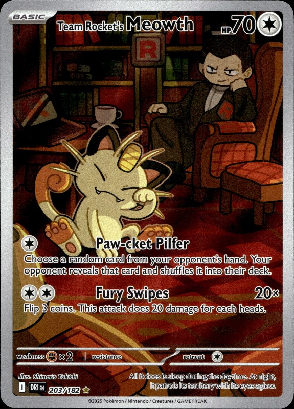 Team Rocket's Meowth #203/182 Illustration Rare