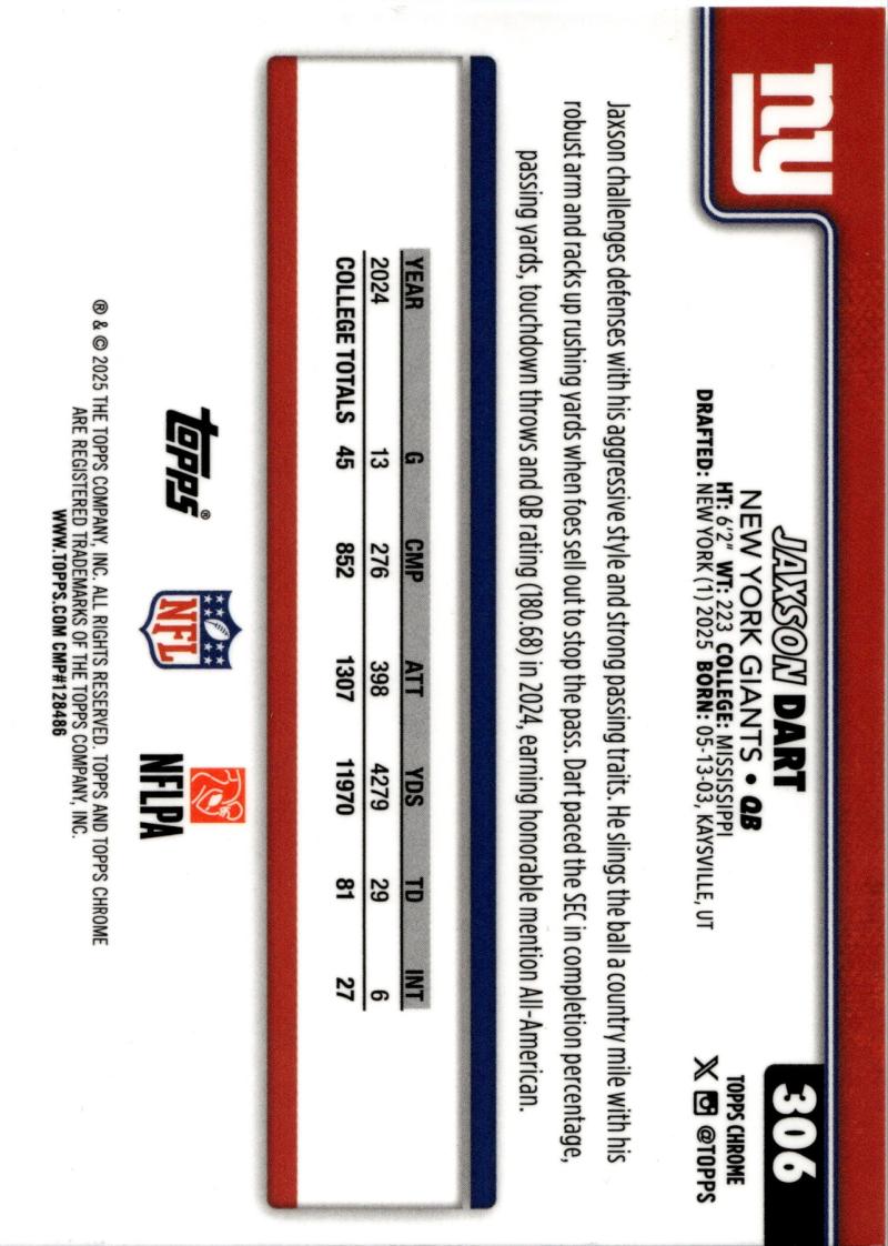 Rückseite – Topps Chrome Football