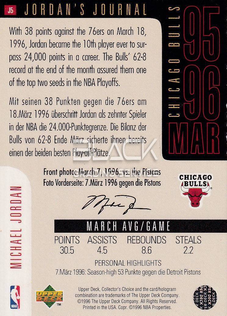 Back - Upper Deck Coll. Choice INT'L German Jordan's Journal #J5