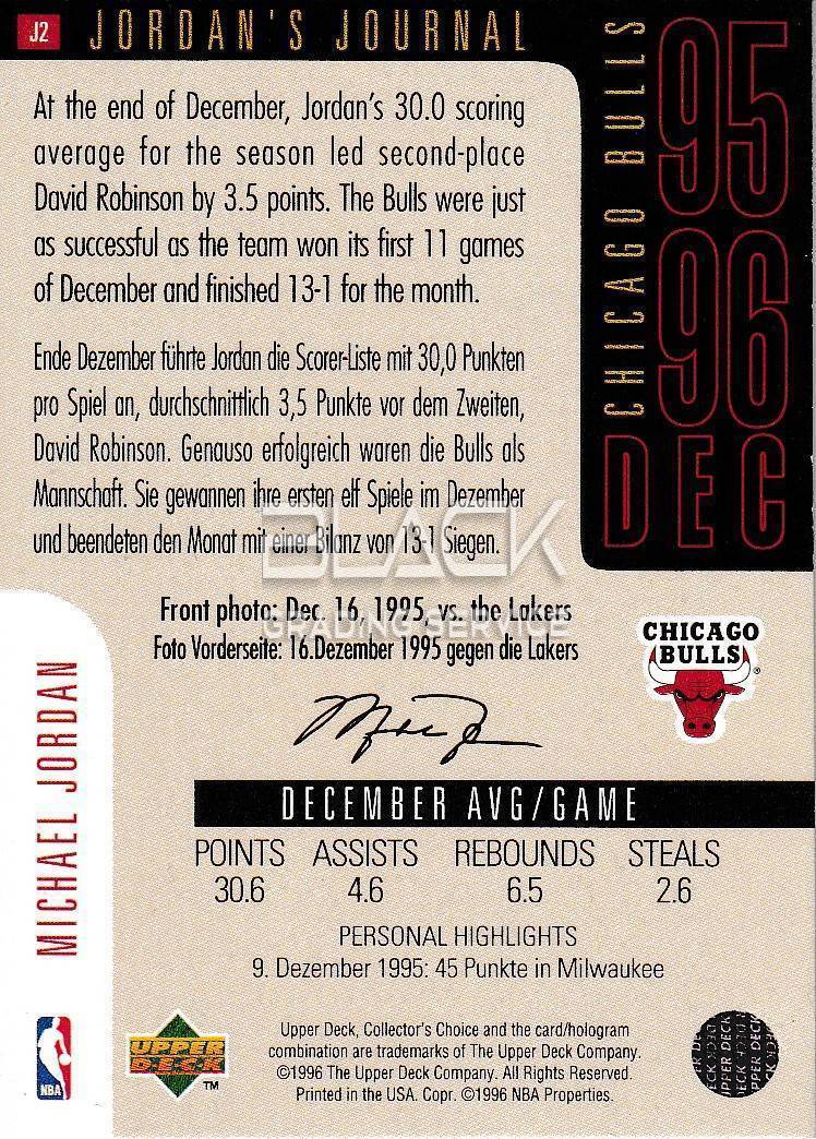 Back - Upper Deck Coll. Choice INT'L German Jordan's Journal #J2