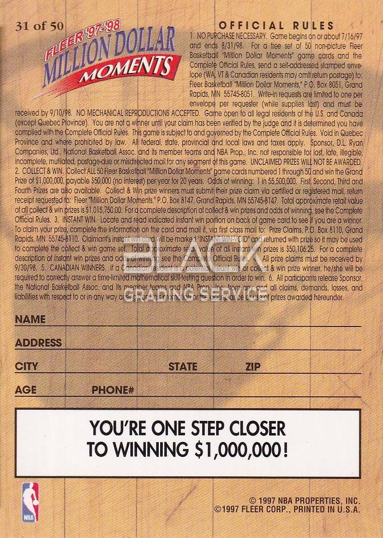 Back - fleer Million Dollar Moments