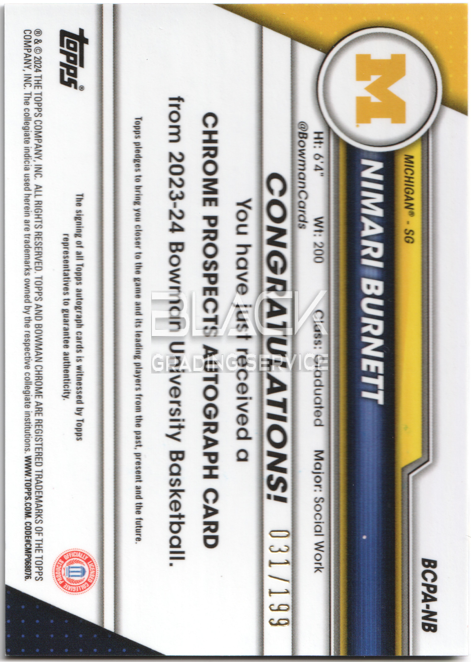 Back - Topps Chrome Bowman University