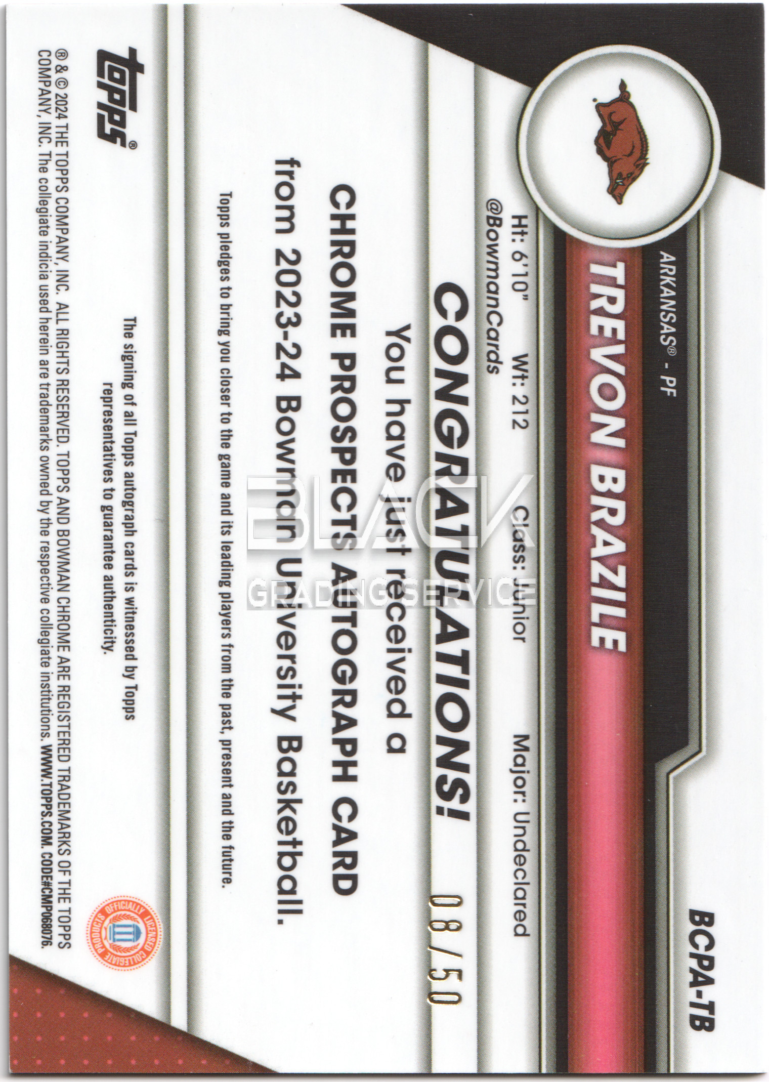 Back - Topps Chrome Bowman University