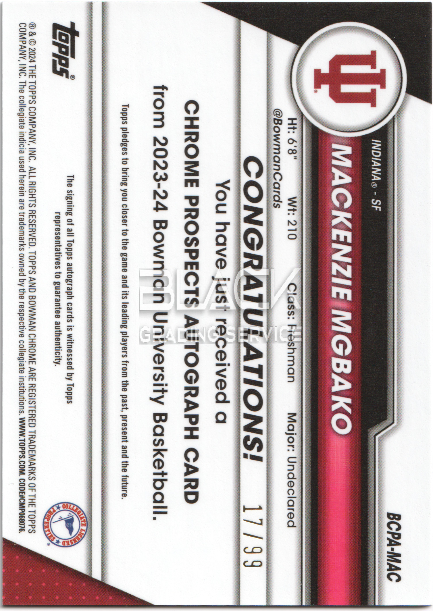 Back - Topps Chrome Bowman University