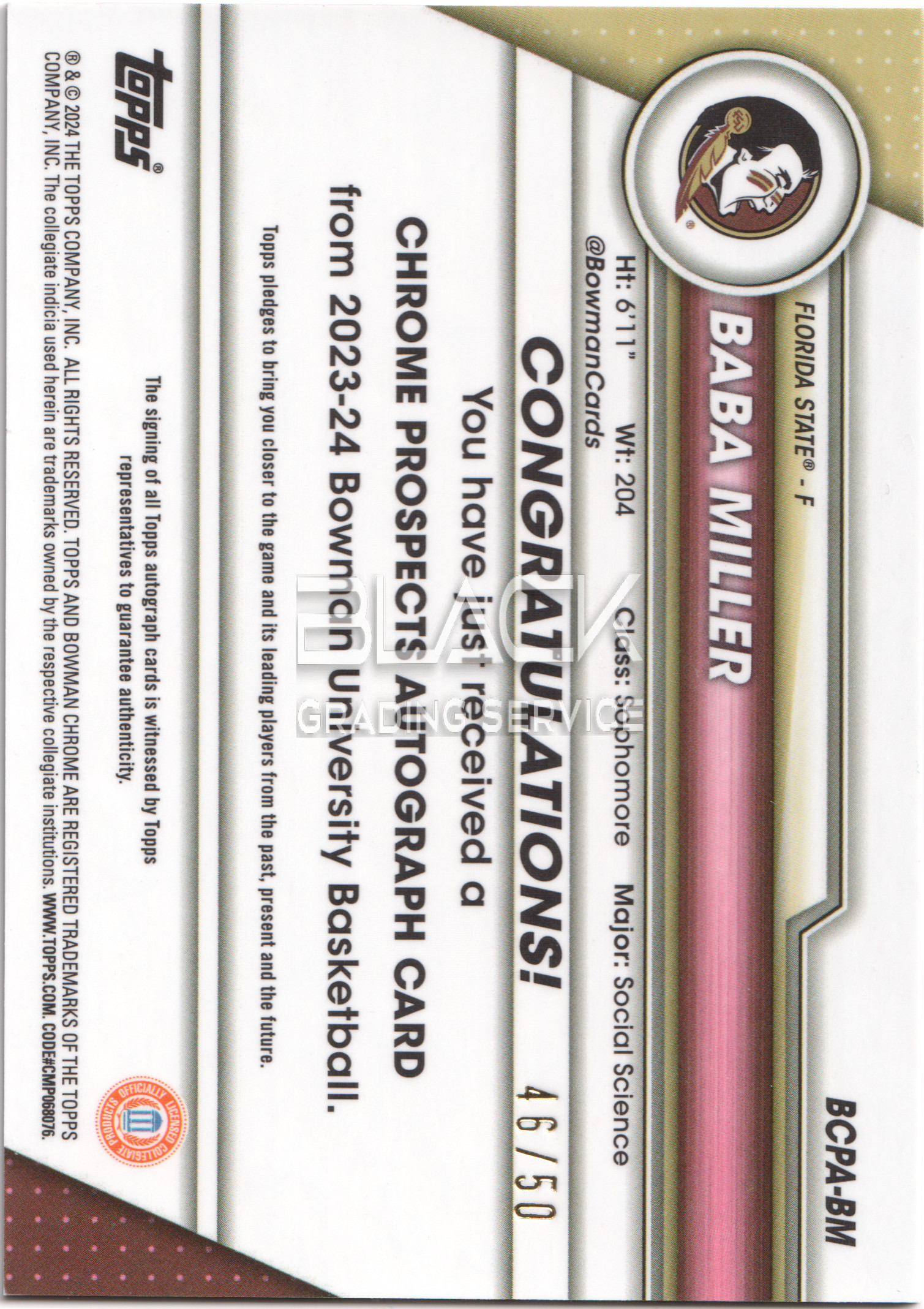 Back - Topps Chrome Bowman University