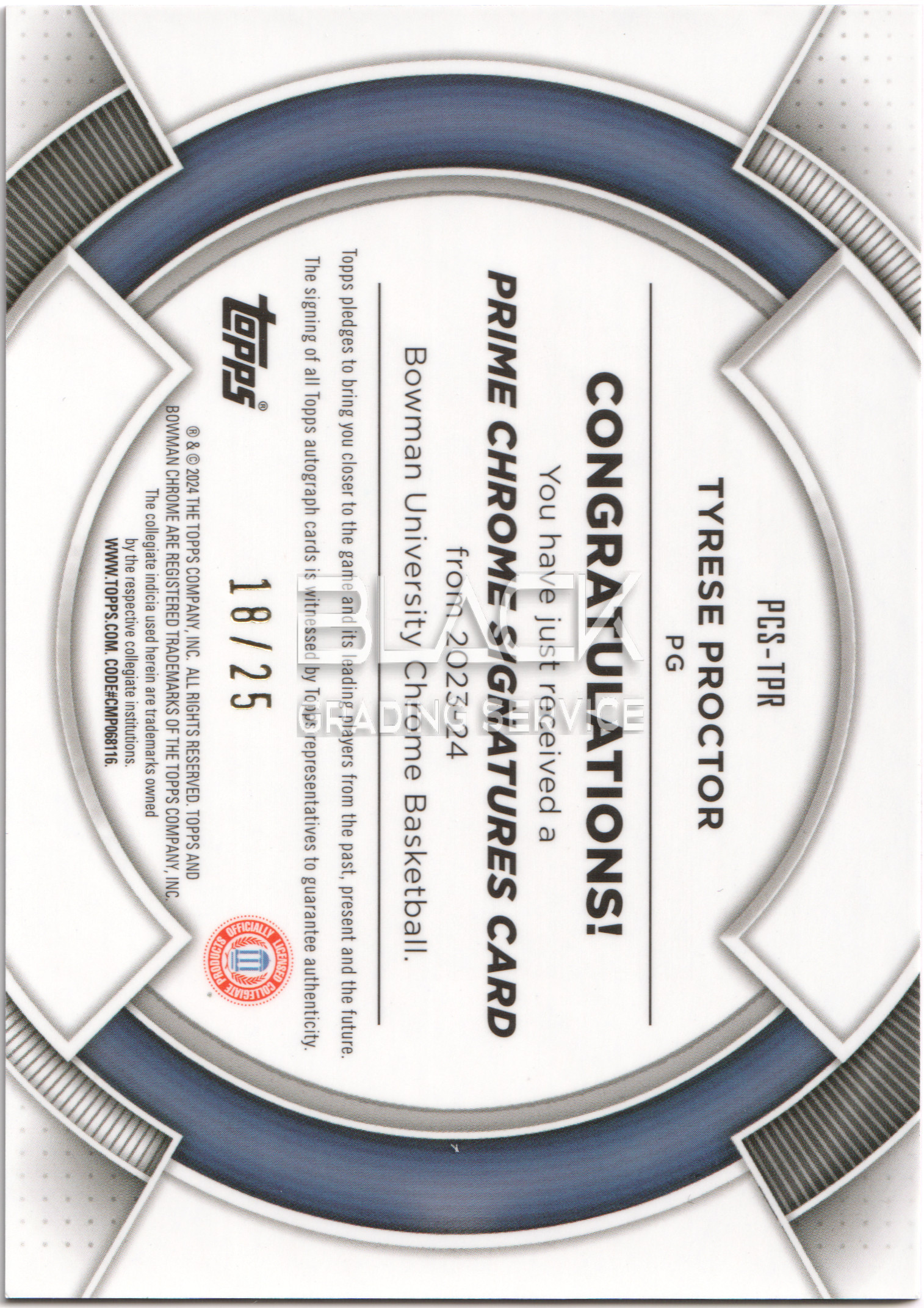 Back - Topps Chrome Bowman University