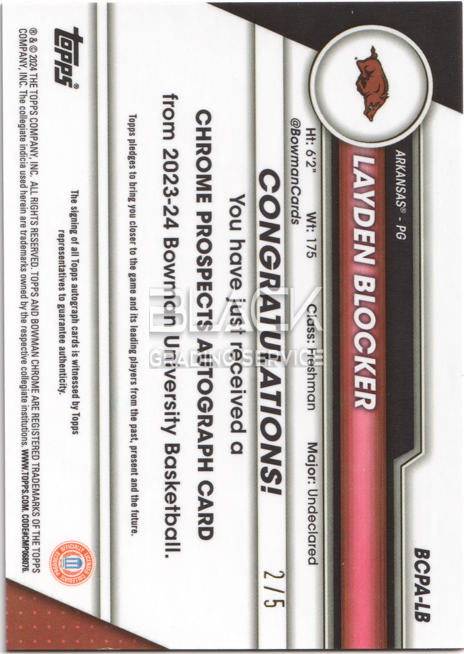 Back - Topps Chrome Bowman University