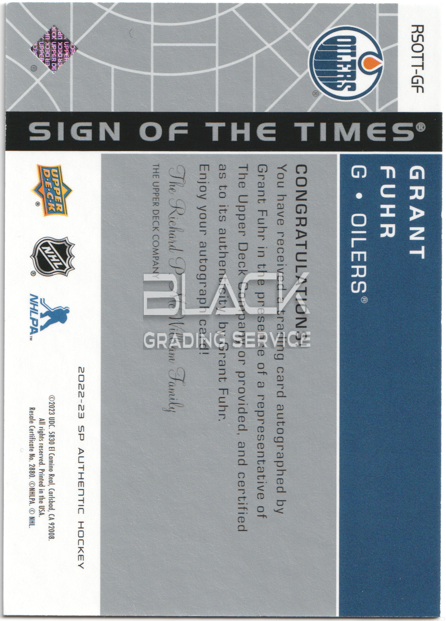 Back - Upper Deck SP Authentic