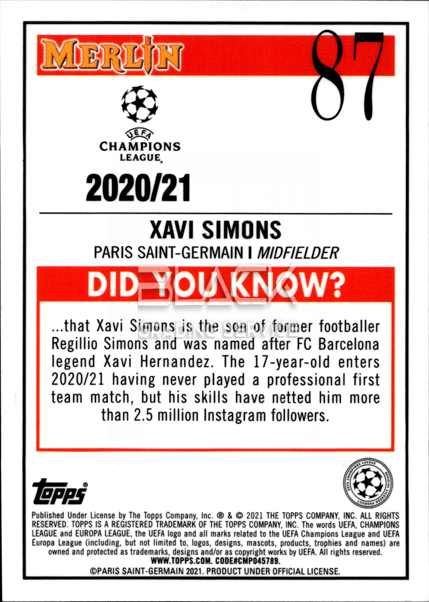 Back - Topps UCL Merlin Chrome
