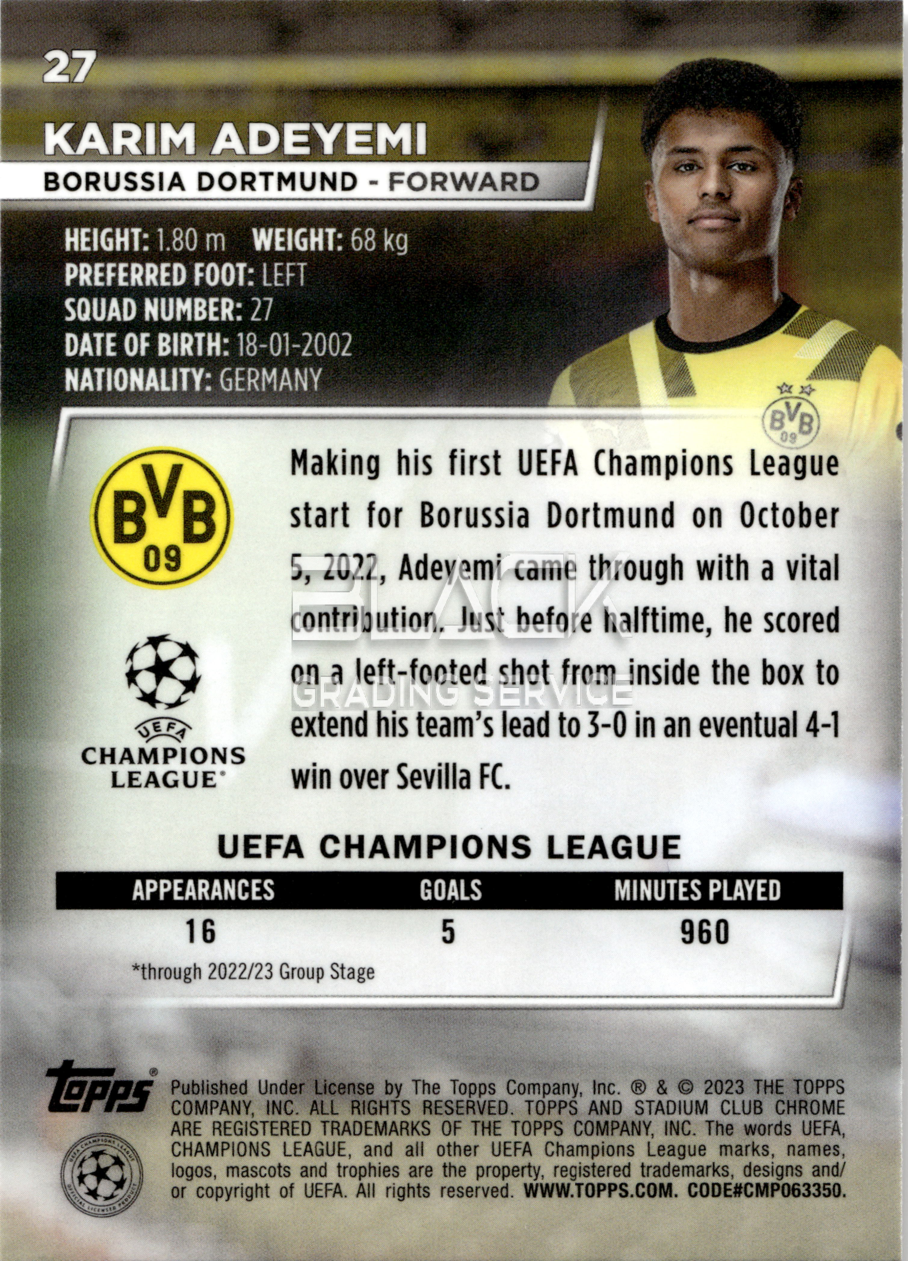 Back - Topps UCC STADIUM CLUB CHROME