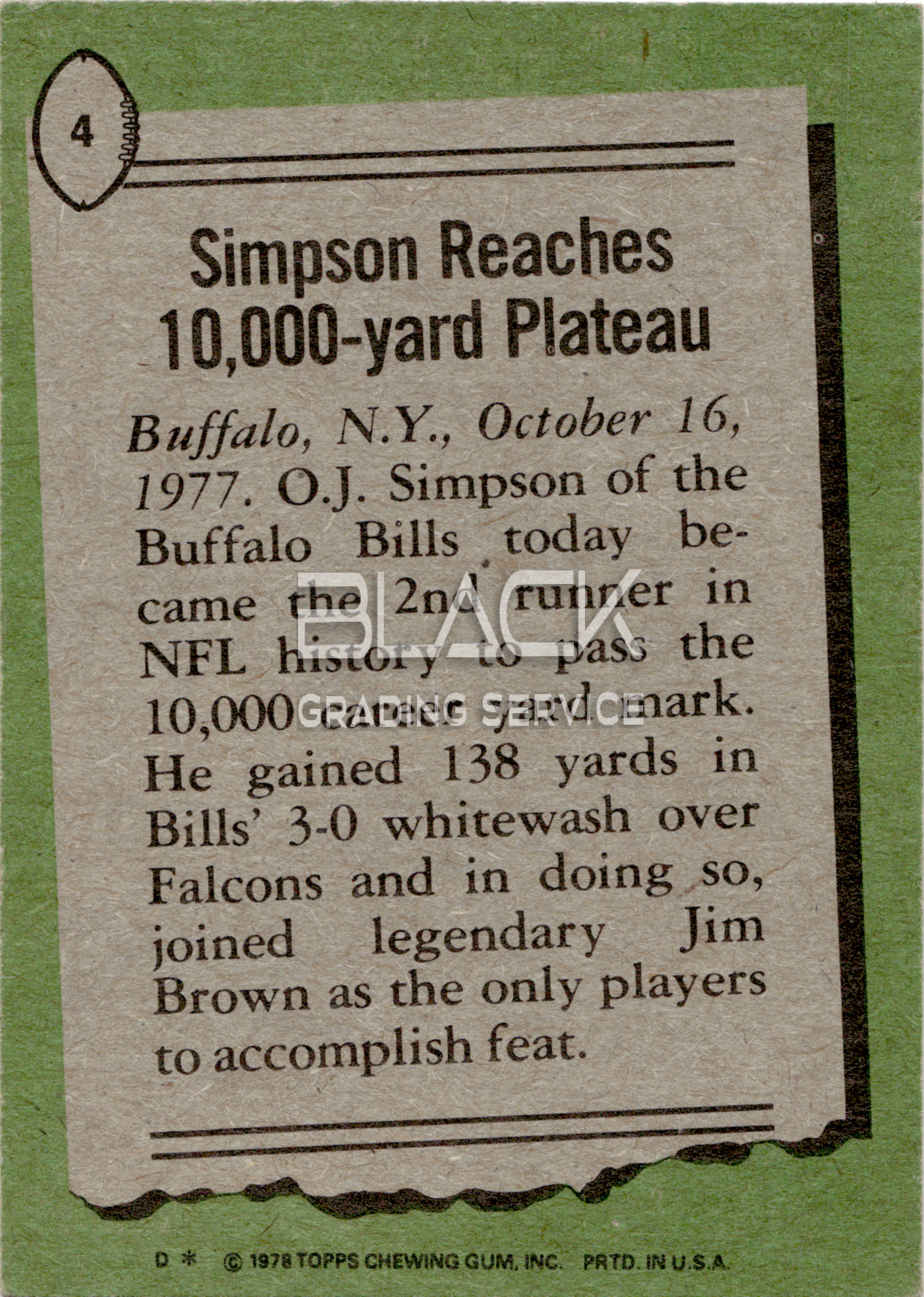 Back - Topps 10,000-Yard Plateau