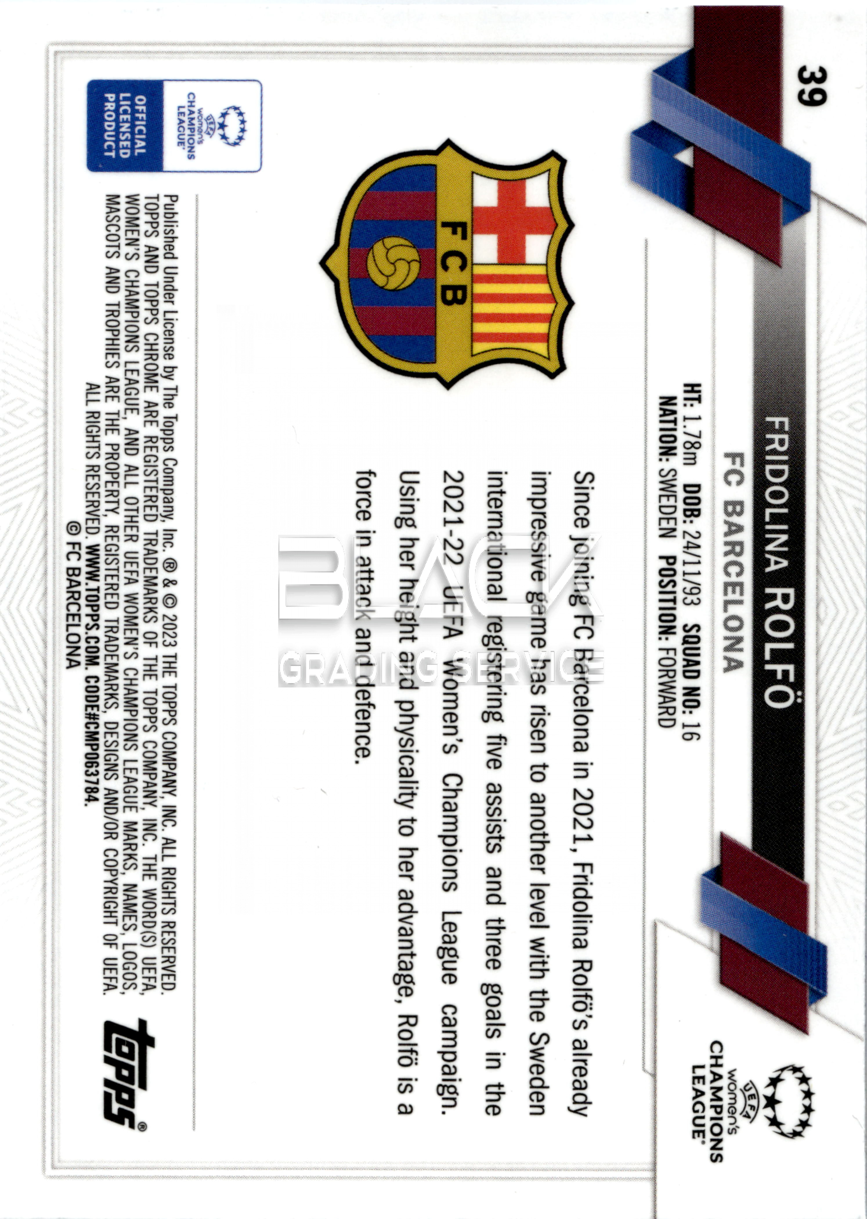 Back - Topps Chrome Women’s UCL