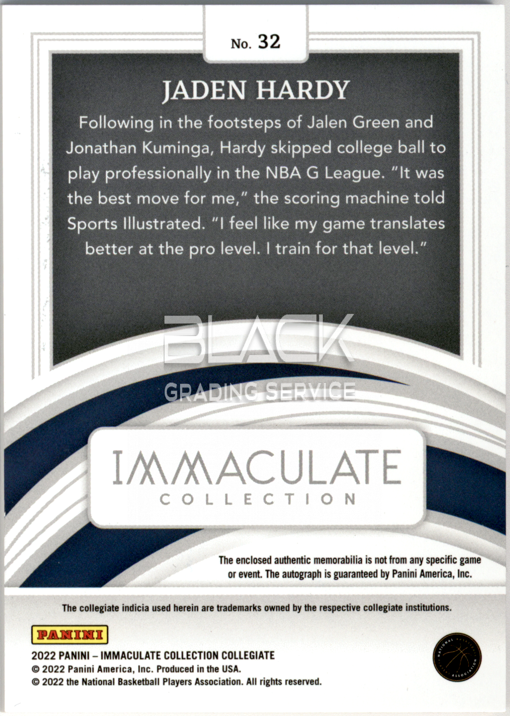 Back - Panini Immaculate Collection Collegiate