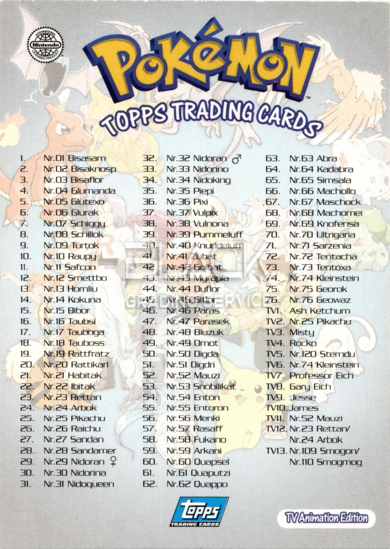 Back - Topps Pokemon GER TV Animation Edition