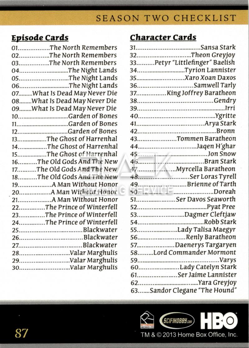 Back - Game of Thrones Season 2